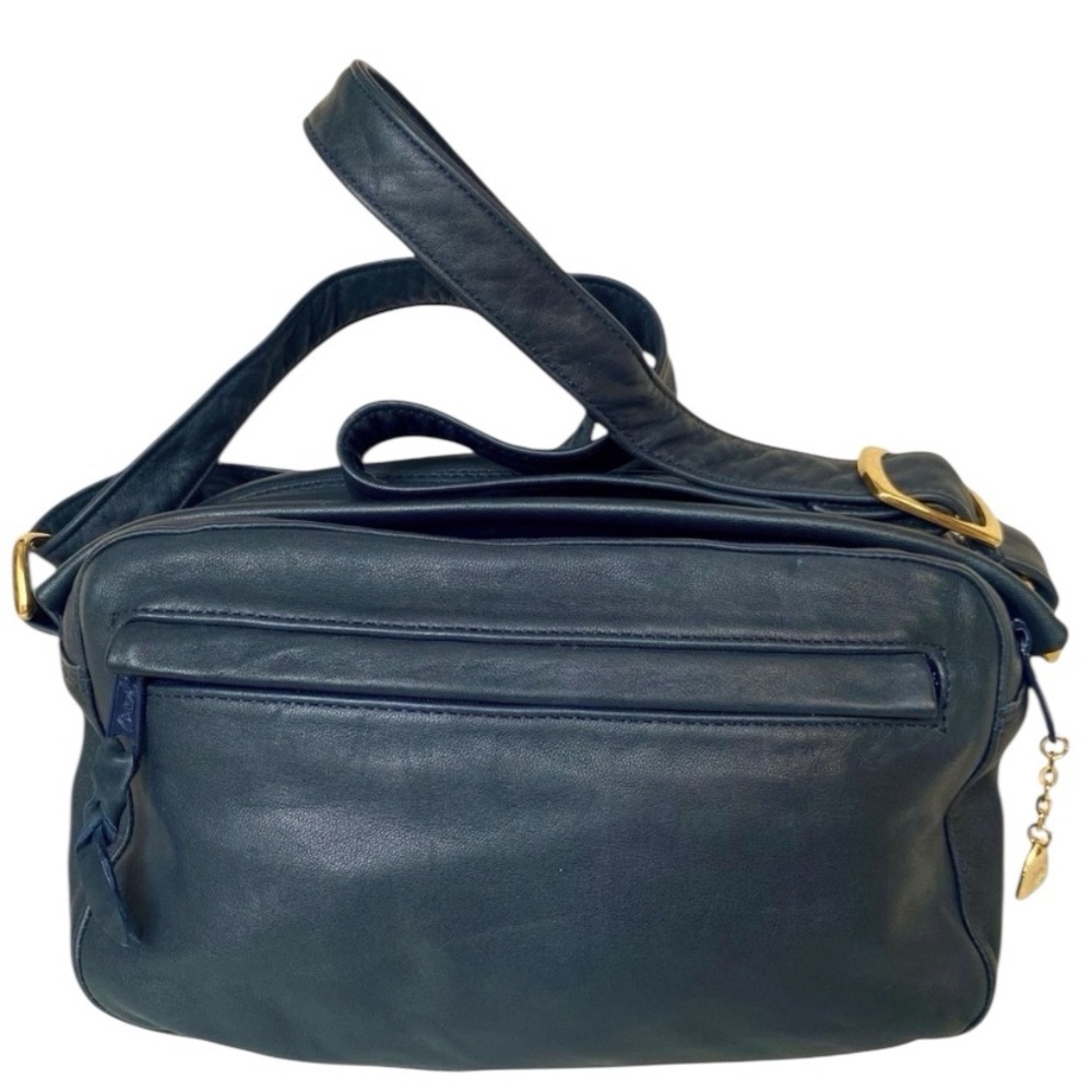BRIO Leather Bag Crossbody Shoulder Zip Multi Pockets Deep Slate Blue Vintage